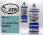 Preview: Nissan, Turquoise Blue Metallic, TH7: 400ml Sprühdose + 400ml Klarlack - Set, von ATW Autoteile West.